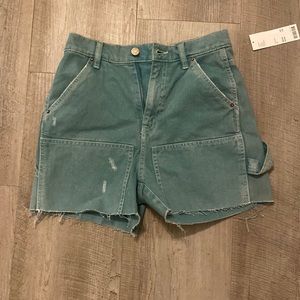Urban Outfitters  Turquoise High Waisted Distressed Long Denim Shorts